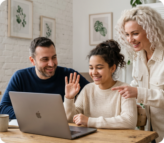 Family having an online evaluation